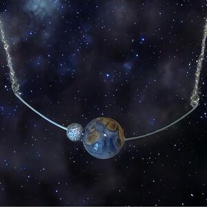 One of a kind chalcedony earth and moon pendant with labradorite chain. NWT